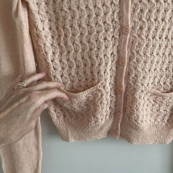 Anthropologie Guinevere Gossamer Mohair Cardigan Sweater S Peach Cottagecore - Picture 10 of 12